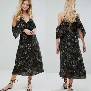 Walter Baker Eleanor Black Floral Cold Shoulder Maxi Dress in Desert Blossom
